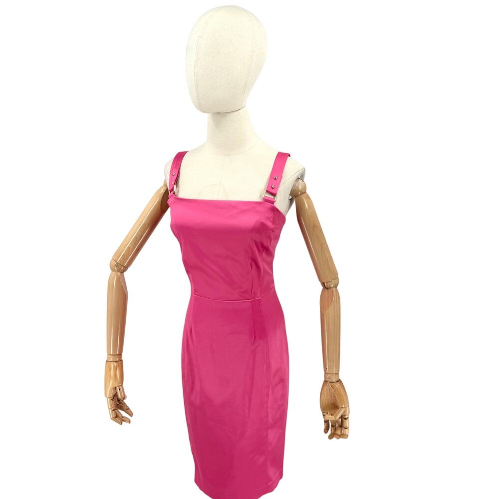 Cache Hot Pink Satin Gold Hardware Pencil Dress